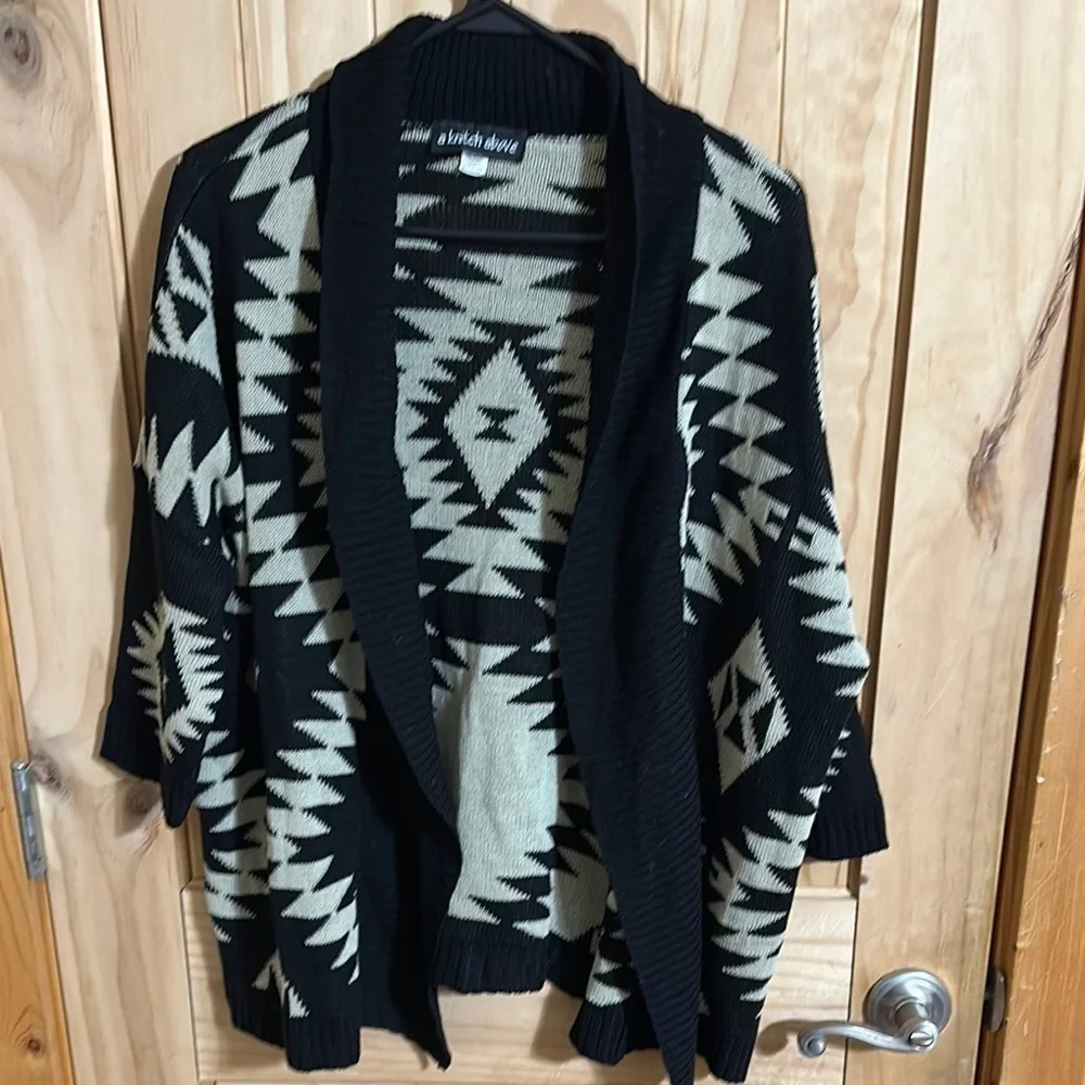 A Knitch Above Black and Cream Geometric Pattern Sweater - Picture 1 of 4